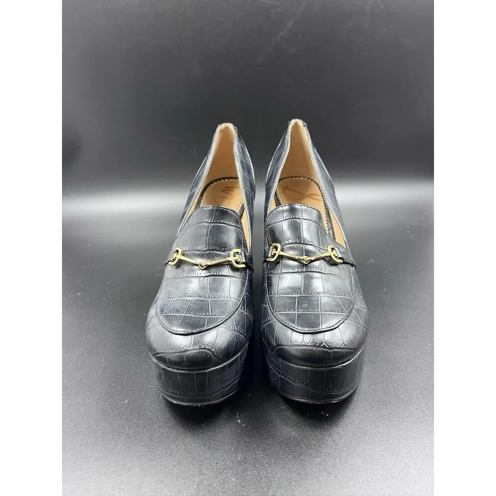 Sam Edelman Womens Size 8M Aretha Black Leather Loafer Platform Heels Y2K Goth